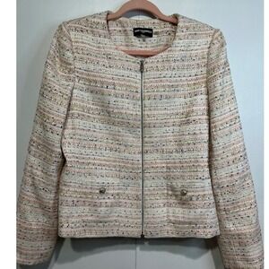 Karl Lagerfeld Paris Tweed Suit Blazer Jacket Women Size 12 Zip Front‎ Pockets
